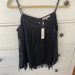 Silk Black Fringe Top